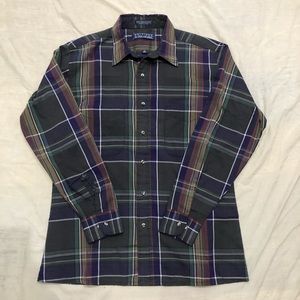 Van Heusen Purple Green Plaid Long Sleeve Shirt M